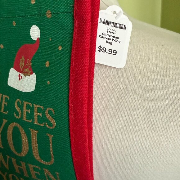 Holiday Christmas Wine Bag He Sees You When You’re Drinking Gift Tote - Picture 3 of 4